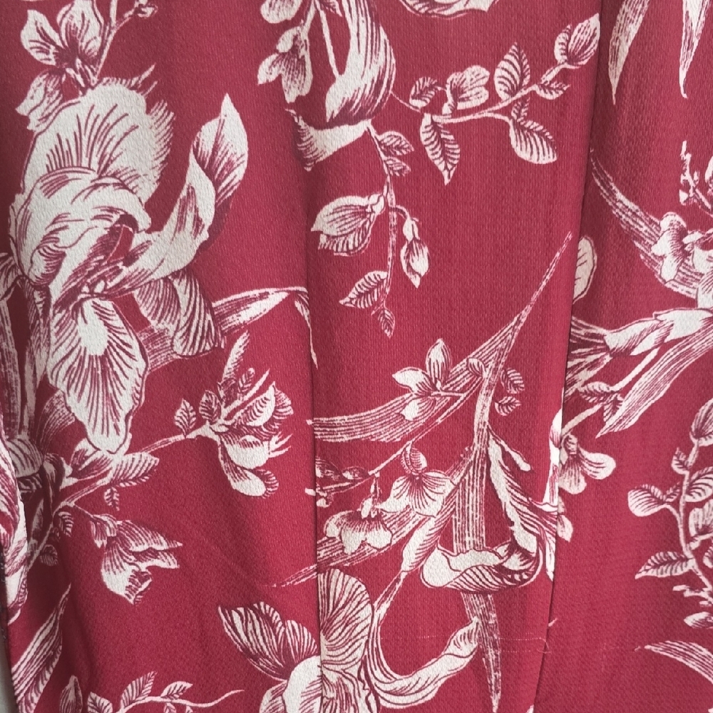 French Connection Wine Red Floral Wrap Dress with Ruffle Detail - Picture 4 of 6